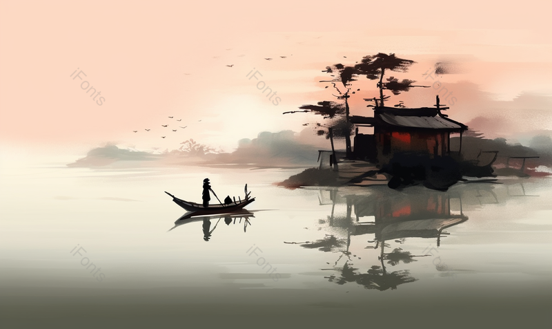 夕阳下意境水墨山水背景图,插画/手绘图,插画/手绘图库,插画/手绘图下载,插画/手绘